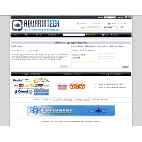 Portfolio Ingematic - Cliente Aquaria Tech - Anteprima Sito Web Ecommerce B2B
